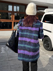 Loose Purple Plaid Casual Big Size Woolen Coat Parkas New Lapel Long Sleeve Women Fashion Tide Autumn Winter voguable