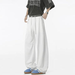 Voguable  Men Summer Thin Ice Silk Quick Dry Pants Color Block Curved Wide Leg Clean Fit Flared Straight Trousers With Drawstring Waist voguable