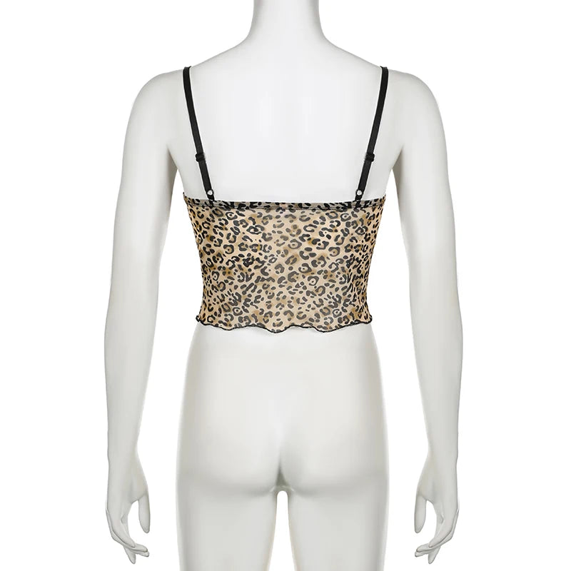 Voguable   Vintage Leopard Print Crop Top Sexy Contrast Color Bow Lace Patchwork Camis Sexy Night Party Club Wear Grunge Corset voguable