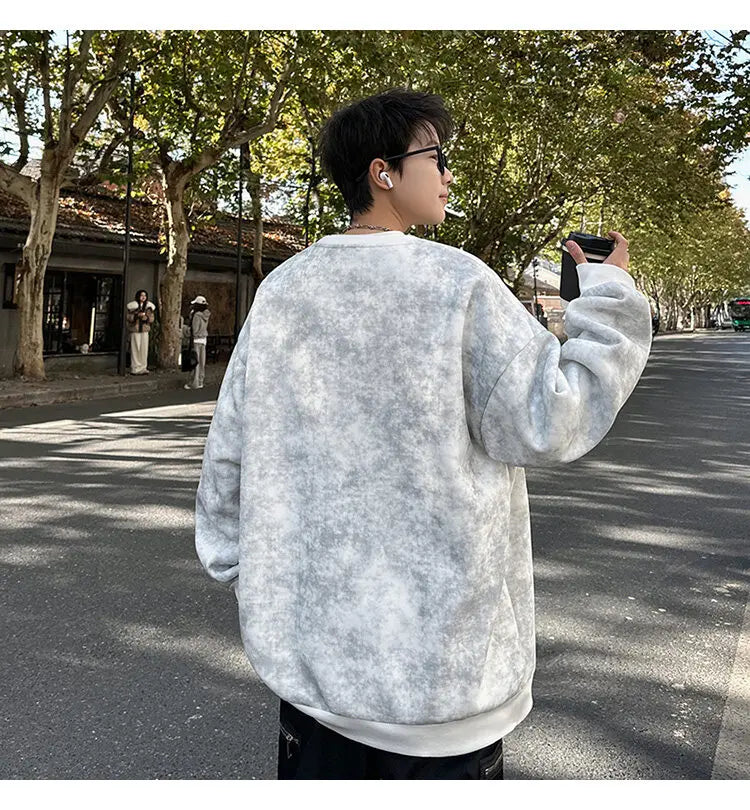 2025 Spring Casual Fashion Tie-dye Hoodies for Men Sweatshirt O Neck Black White Hip Hop Pullover Streetwear Korean Harajuku voguable