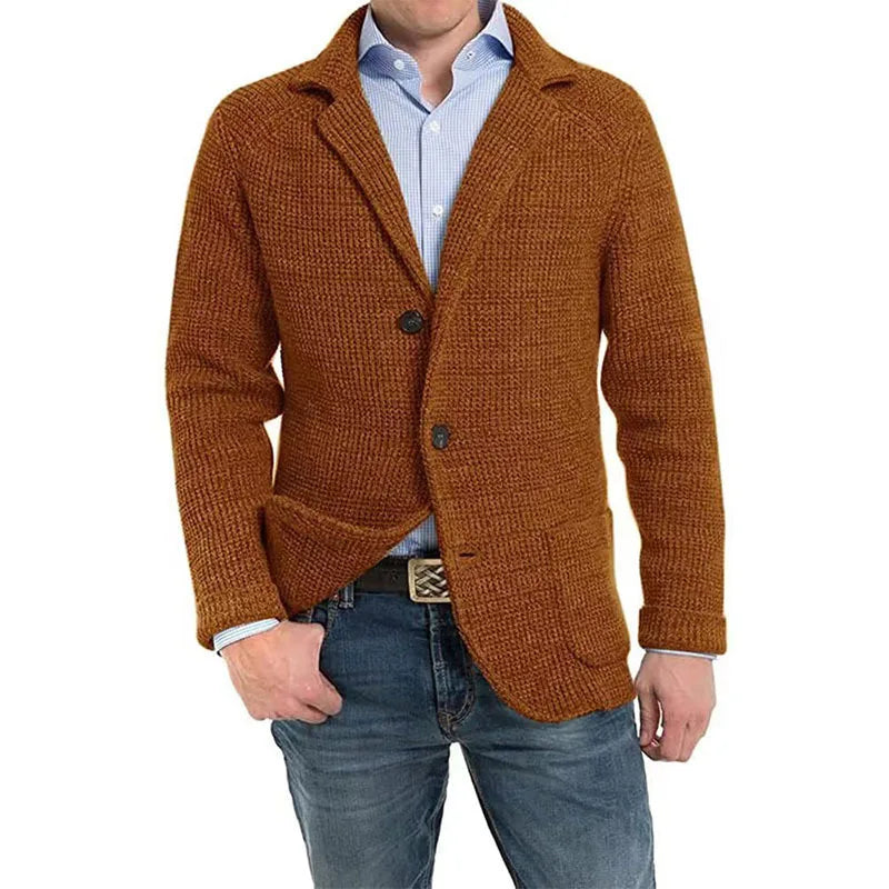 2023 British Style Mens Clothing Knit Cardigan Autumn Winter Fashion Single Breasted Black Stand Collar Knit Sweater Coats Men voguable