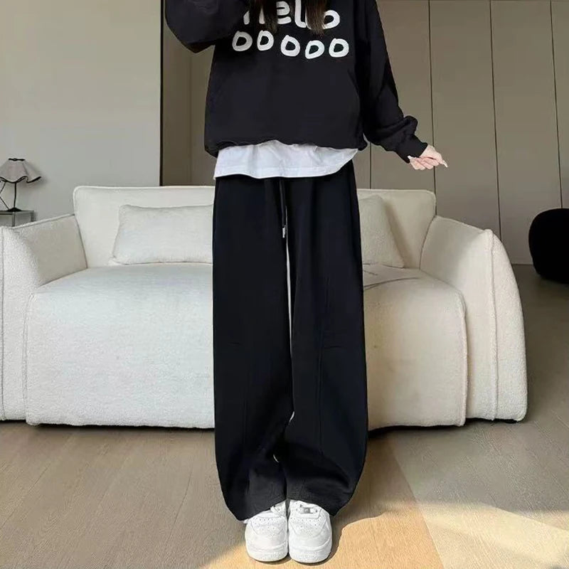 Drawstring Wide Leg Sports Pants Women Autumn Winter Thick Warm Casual Sweatpants Woman Elastic High Waist All Match Trousers voguable