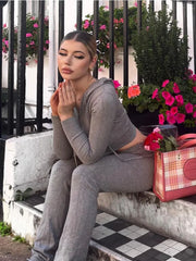 Tossy Knit Fashion 2 Piece-Set Trousers Hoodie Tracksuit Women Crop top Knitwear And Women's Pants Sets Female Trousers Outfits voguable