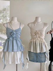 Voguable  Summer Women Sweet Halter Top Cute Core Gyaru French Vintage Camisole Coquette 2000s Aesthetic Ruffle Mori Girl Hot Sexy Kawaii voguable
