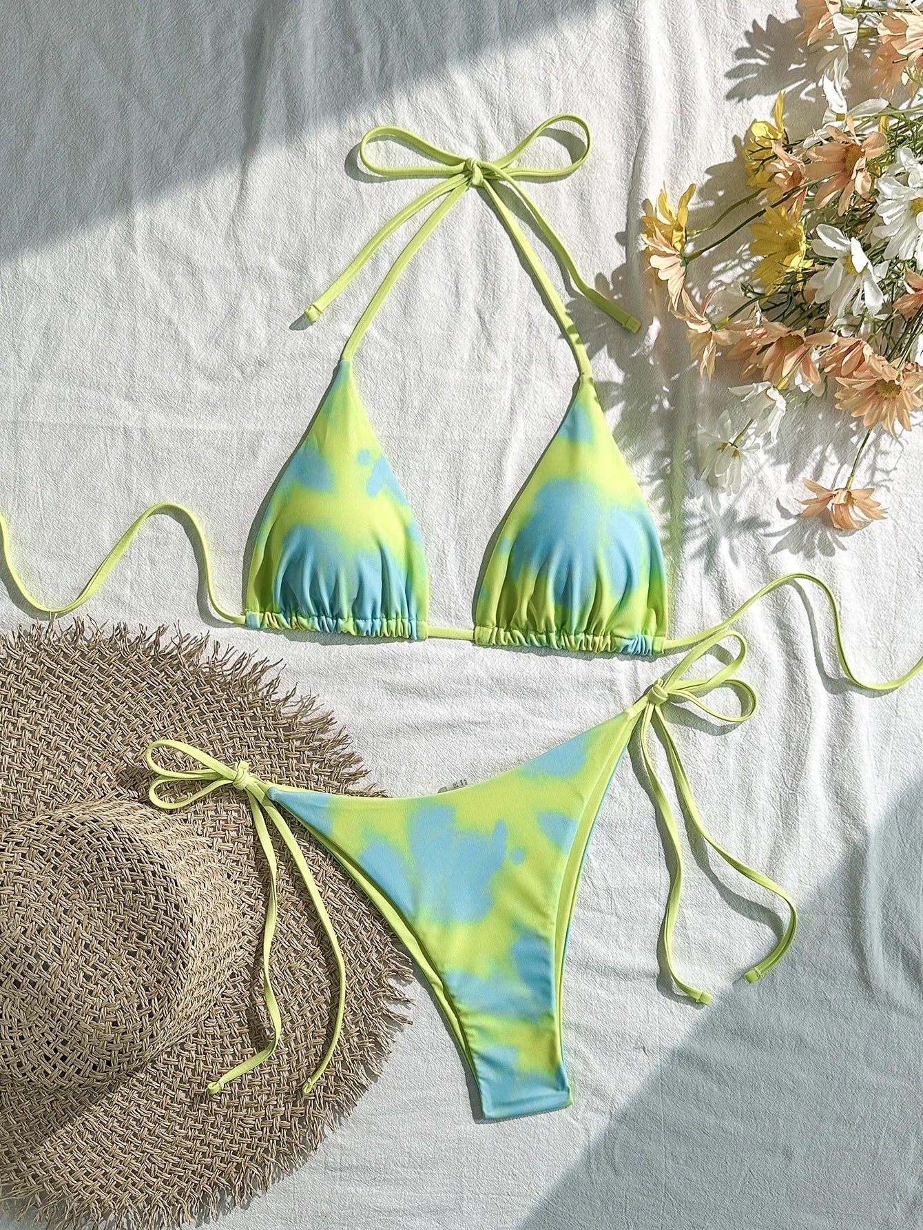 Voguable  Sexy Laced Up Gradient Bikini Women Split Swimsuit Beach Vacation Bikini New All Season Backless Bikinis 2 Piece Set voguable