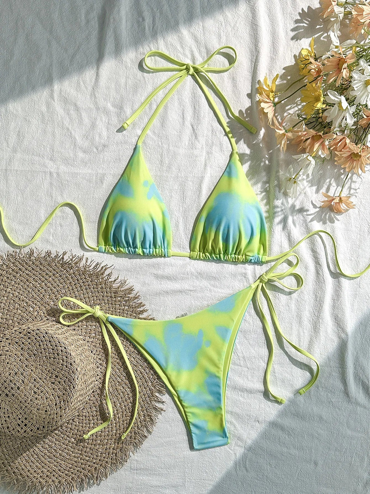 Voguable  Sexy Laced Up Gradient Bikini Women Split Swimsuit Beach Vacation Bikini New All Season Backless Bikinis 2 Piece Set voguable