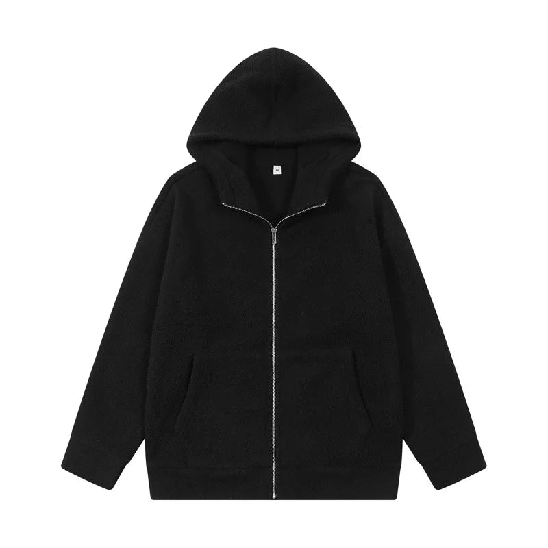 Autumn Winter KPOP Fashion Solid Sweatshirt Harajuku All Match Tops Loose Casual Outerwear Ropa Hombre Cardigan Zipper Hooded voguable