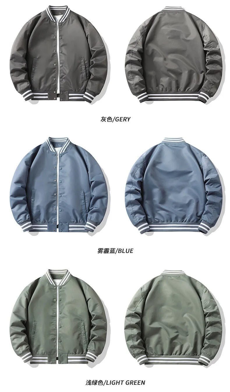 Men's spring and fall varsity jacket Solid color Korean fashion loose baseball uniform couple windproof waterproof bomber jacket voguable
