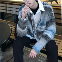 Autumn Winter Fashion Round Neck Long Sleeve Contrast Color Cardigan Men's Clothing Button Vintage Casual All-match Korean Tops voguable