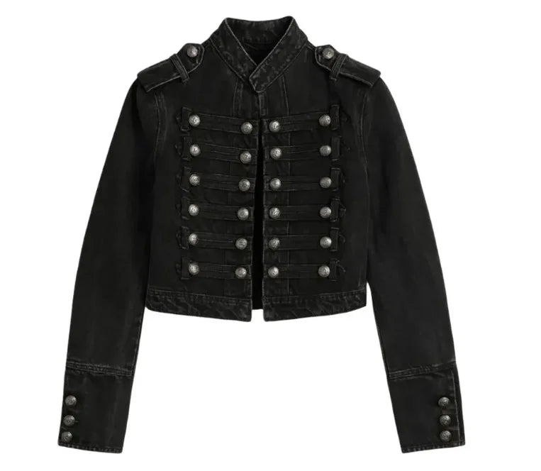 Voguable  WomenBlack Hooded Parka Jacket with Big Faux Fur Collar Gothic Metal Buckle Zip Up Slim Fit Winter Warm Coat Streetwear Y2K voguable