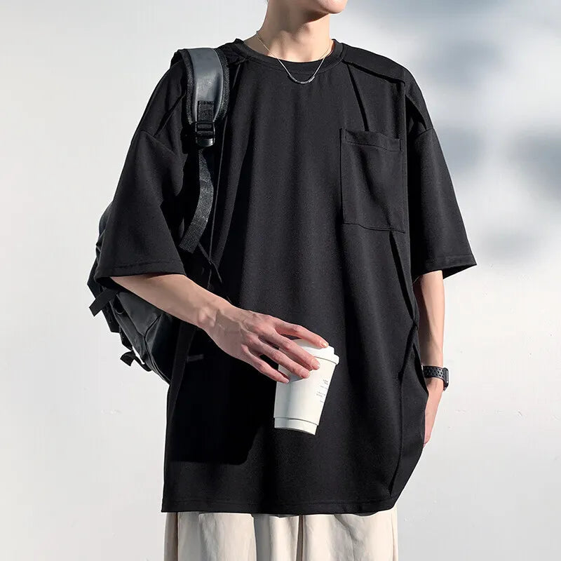 Summer Short Sleeved T-shirt Men Black White Casual T Shirt Streetwear Hip-hop Loose Round Neck Tshirt Mens Top Plus Size 4XL voguable