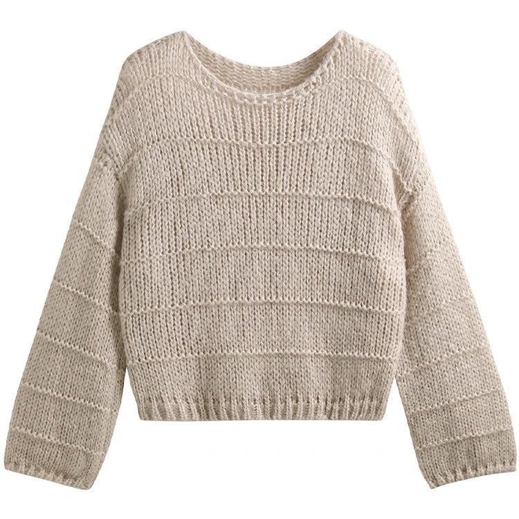 Crop Sweater for Women Long Sleeve Boat Neck Knitted Pullover Plain Jumper Ladies Autumn Winter Casual Chic Outfit voguable