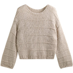 Crop Sweater for Women Long Sleeve Boat Neck Knitted Pullover Plain Jumper Ladies Autumn Winter Casual Chic Outfit voguable