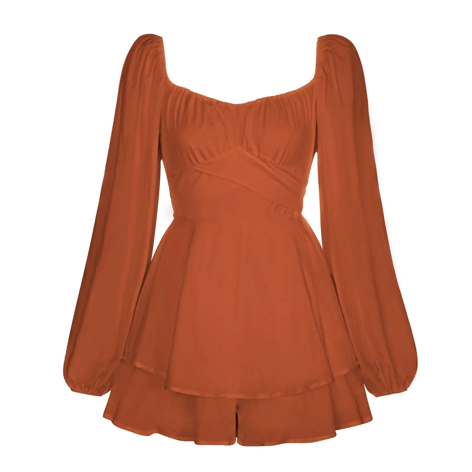 Women's Autumn Ruffled Dresses White Mini Dresses Square Neck Lantern Sleeve Long Sleeve Flounced Edge Casual Dress Female