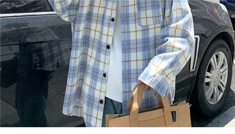 Loose Long Sve Plaid irt Men's Casual Sle Spring Autumn Harajuku Faion Couple Outerwear Comfortable Breathable voguable