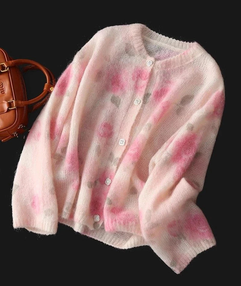 Elegant Floral Sweet Cardigan Sweaters Women Long Sleeve Lazy Wind Vintage Knitted Coats Fall New O Neck Single Breasted Tops voguable
