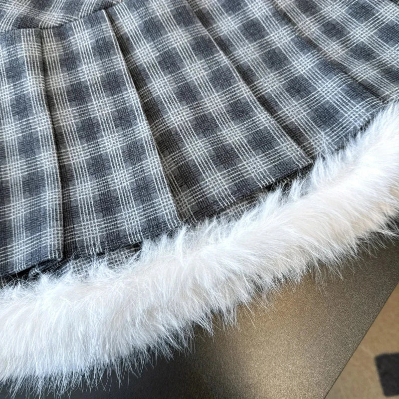 Sexy Sweet Plaid Skirt Women High Waist Faux Woolen Fashion Korean Mini Skirts Fall Winter Preppy Style Slim A Line Skirt voguable