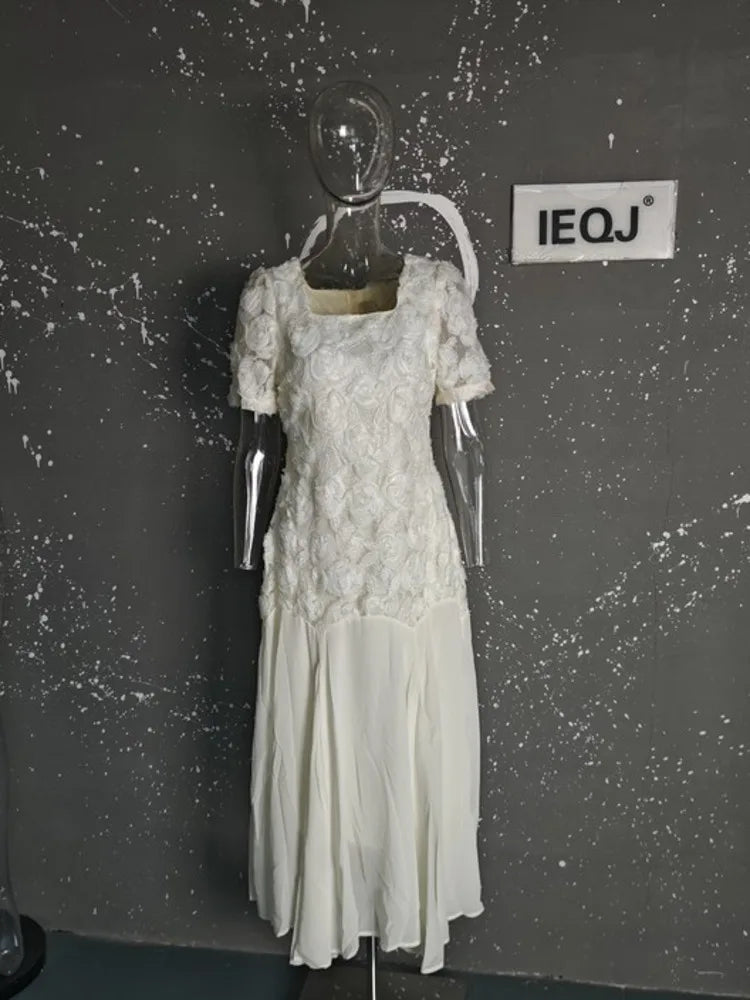 Sleeveless Fashion Women Dress Square Collar 3D Flowers Solid Color Zipper Female Party Dress New Tide voguable