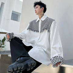 Voguable Plaid Patchwork Design Long Sleeve Shirts Men's 2024 Fashion High Street Original Loose Casual Tops Spring Korean voguable