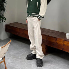 Voguable  Side Stripes Lines American Retro Casual Men Straight Loose Solid Color Versatile Sports Trousers voguable
