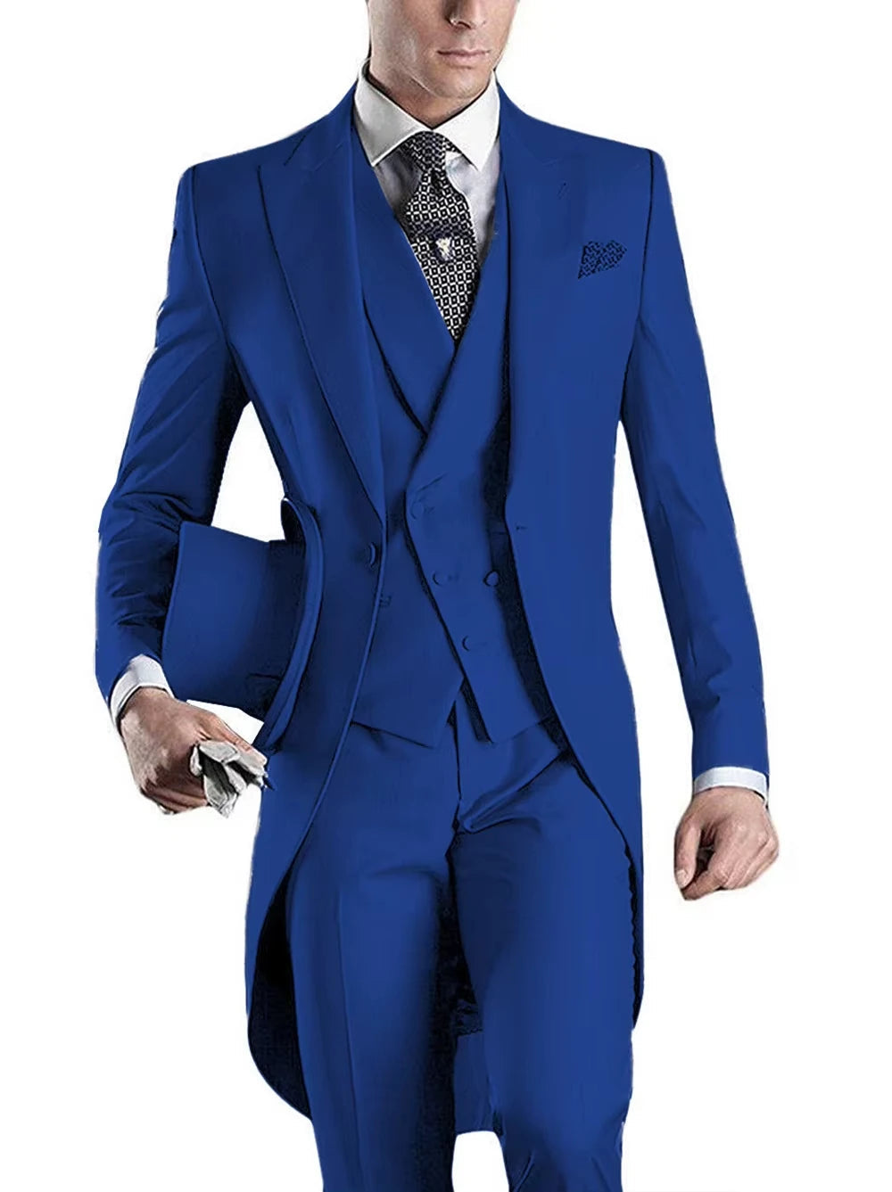 Voguable  Men Suit 3 pieces Slim Fit British Style Peaked Lapel V Neck Tuxedo Fashion Groomsmen Wedding Suits Men Blazer+Vest+Pant voguable