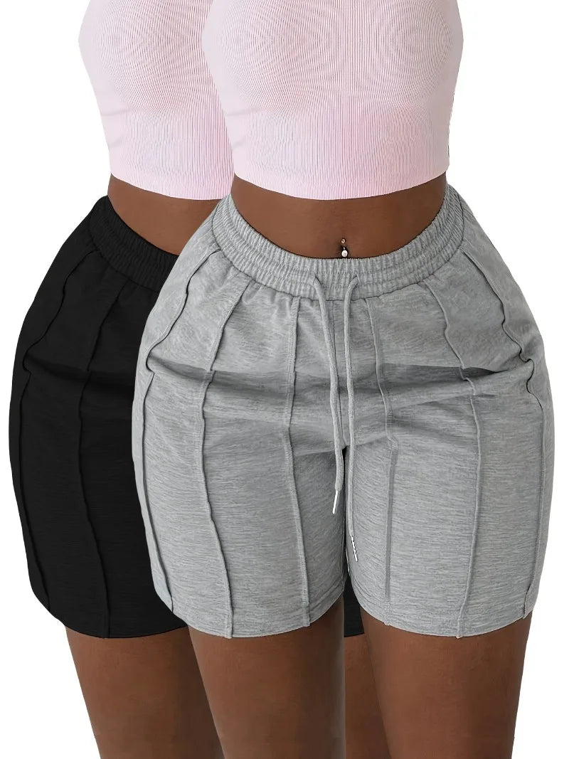 Voguable  Women High Waisted Grey Shorts Summer Casual Drawstring Elastic Waist Slim Fit Biker Shorts with Vertical Seam Lounge Wear voguable