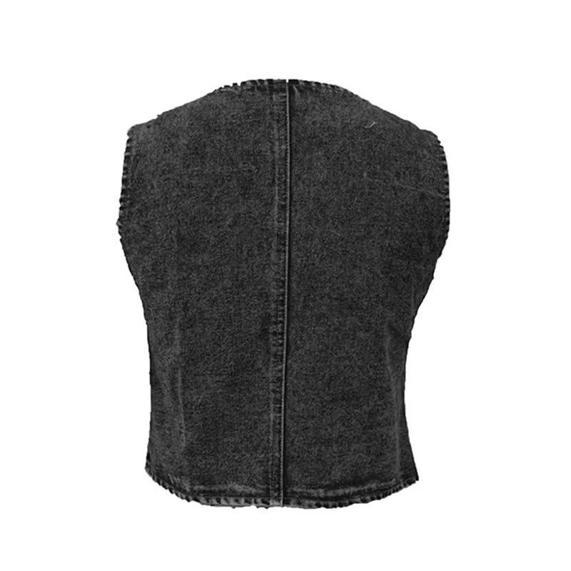 Denim Tank Tops for Women Summer Solid Color V Neck Single Breasted Sleeveless Jeans Vest y2k Waistcoat Streetwear voguable