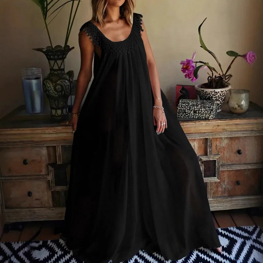 Voguable  Summer European and American -   simple solid color high-end jumpsuit long dress voguable