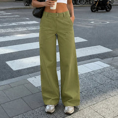 Voguable  Women's High-Waisted Pockets Buttons Wide Leg Trousers Regular Street Style Classic Solid Color All-match Club Trousers voguable
