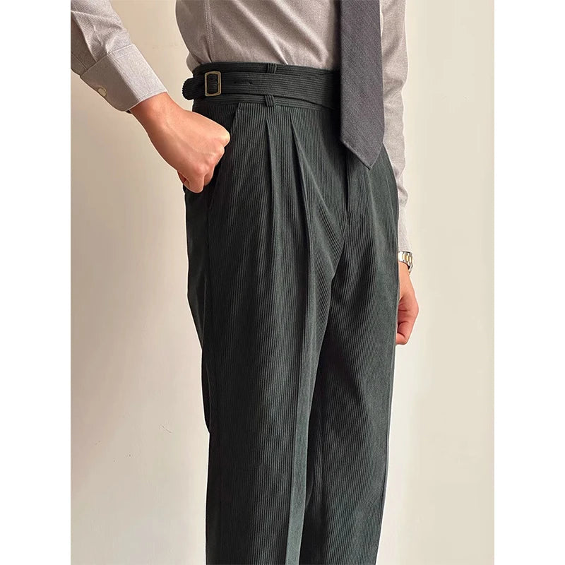 Voguable  High Waist Straight Leg Men's Retro Corduroy Casual Long Pants Warm Business Trousers Autumn Winter Fashion Youth Style voguable