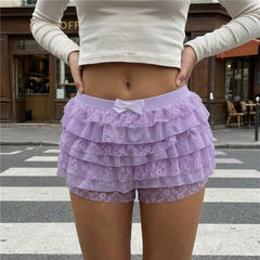 Voguable  Women Mesh Lace Bloomer Shorts Y2k Layered Ruffle Frilly Booty Shorts Fairy Bowknot Sexy Boy Shorts Panties Party Clubwear voguable