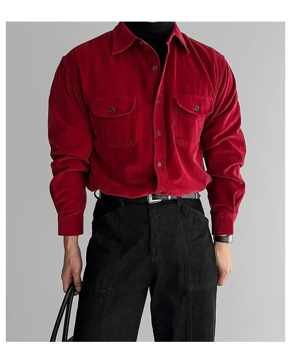 Korean High-end Shirt Temperament Red Corduroy Long-sleeved Shirts Men Women Spring Loose Lazy Trendy Tops Aesthetic Chic Blouse voguable
