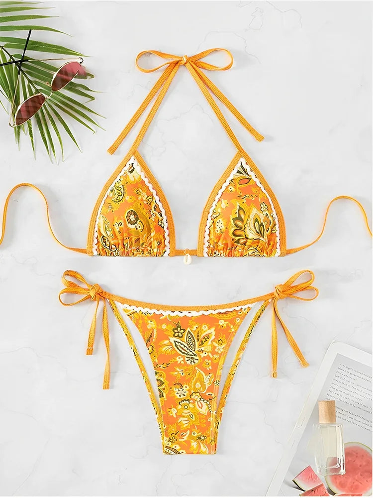 Voguable  Summer Female Swimsuit Bathers Bathing Swimming Suit Beachwear Halter String Triangle Two Piece Bikini Women Swimwear voguable