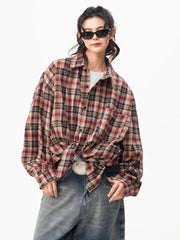 Bf Harajuku Plaid Shirts Women Loose Oversize Hip Hop Streetwear Blouse Long Sleeve Vintage American Fall New Female Tops voguable