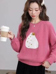 Chic Print Sweet Sweaters Women Casual Preppy Style Cute O Neck Pullover Loose Long Sleeve Fashion Fall Winter Korean Jumper New voguable