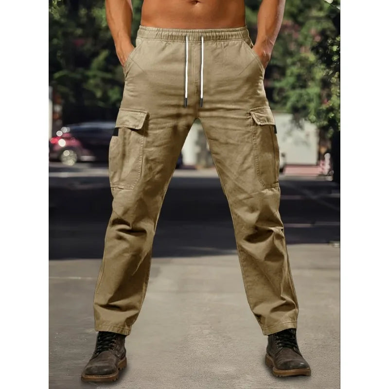 Voguable  Spring Autumn Cargo Pants Men Multi Pocket Work Trousers Slim Straight Outdoor Casual Joggers Mid Waist Sweatpants Man voguable