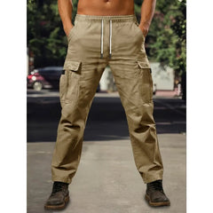 Voguable  Spring Autumn Cargo Pants Men Multi Pocket Work Trousers Slim Straight Outdoor Casual Joggers Mid Waist Sweatpants Man voguable