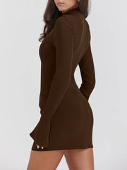 Voguable  Spring and Summer Fashion Women's Tight Dress with Pockets Long Sleeve Sexy and Stylish Mini Dress for Casual Wear voguable