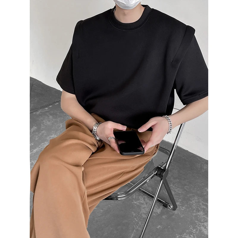 Summer T Shirt Men Fashion Black White Casual Short Sleeved T-shirt Men Streetwear Korean Loose Shoulder Pad T Shirt Mens Top voguable