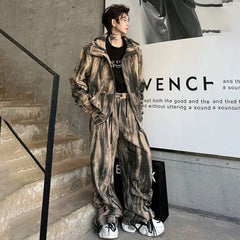 Voguable 2024 Spring Tie-dyed Design Fashion Loose High Street Hooded Jacket Loose Casual Pants Men's Trendy Two-piece Sets voguable