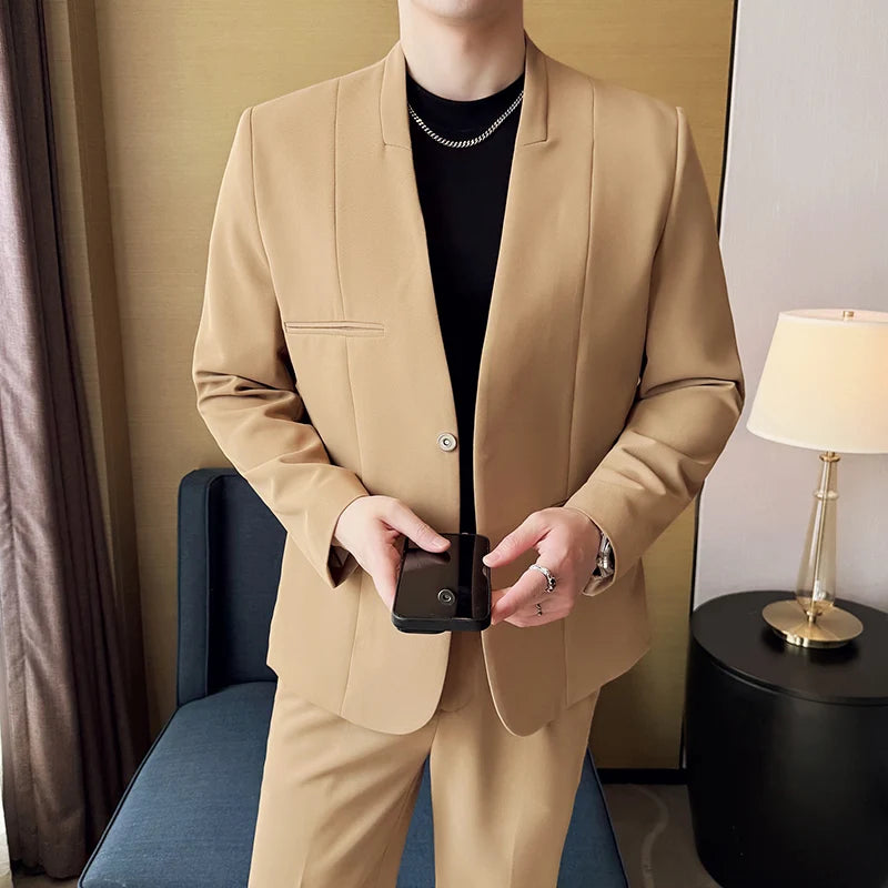 Voguable  2-piece (jacket+pants) Men's Suit Fashionable and High-quality Chinese Design Wedding Dress Business Dress Slim Fit Suit voguable