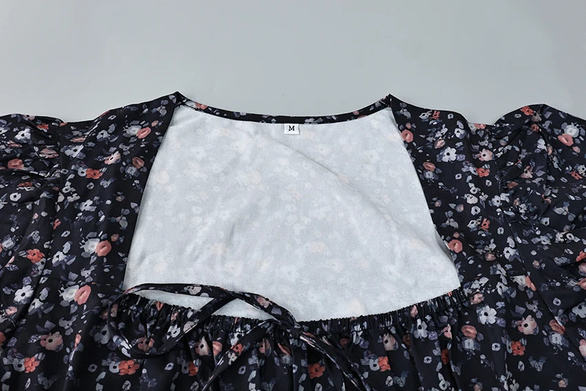 Voguable  Summer Vintage Lace Print High Waist Dress Sexy Mini A Line Dresses Street Chic For Woman Puff Sleeve Holiday Dress voguable