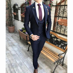 Voguable  Formal Wedding Men Suits Groom Tuxedo Fashion Classic Slim Fit Peaked Lapel Prom Party Dinner Male Suit (Jacket+Vest+Pants) voguable