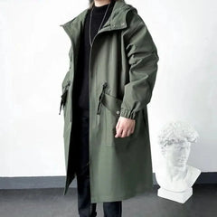 2023 Spring Autumn Army Green Windbreaker Fashion Men Mid-length Casual Hooded Coat Men Daily High Street Overcoat Male Clothes voguable