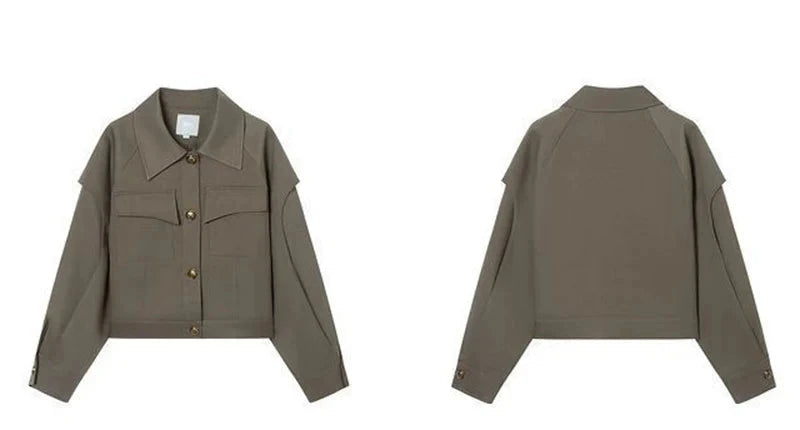 Streetwear Y2K Cargo Jacket Women Vintage Casual Long Sleeve Fall Short Coat Harajuku American Retro Pockets Bf Outwear Top voguable