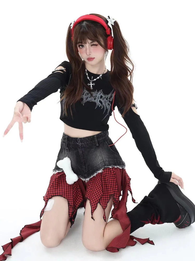 Voguable 2024 New Women Patchwork Skirt Vintage Y2k Skirt Harajuku Korean Style Streetwear Elegant Fashion Lattice  A-line Mini Skirt voguable