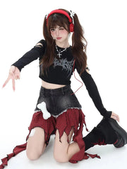 Voguable 2024 New Women Patchwork Skirt Vintage Y2k Skirt Harajuku Korean Style Streetwear Elegant Fashion Lattice  A-line Mini Skirt voguable