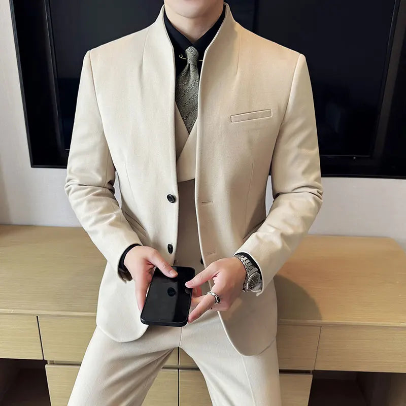 Voguable  Korean Style Men's Suit Set Slim Fit Business Suit Wool Blazer Two-piece set Elegant Social Formal Men's Clothing 5XL-M voguable