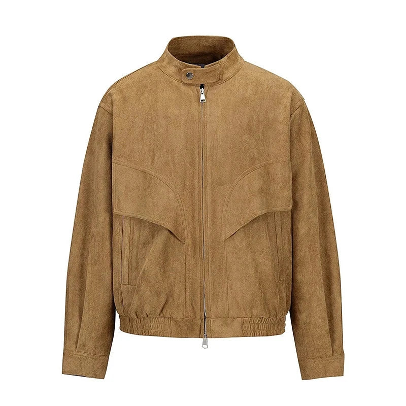 Khaki Cargos Stand Collar Jackets Men's Japanese Retro Streetwear Fashion Solid Color Zipper Long Sleeve Coats Autumn Clothing voguable