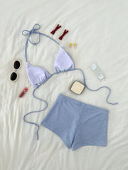 Voguable  Sexy Blue Plaid Bikini Set Women Bow Strap Bandage Push Up High Waist Panties Swimsuit Beach Bathing Suit 2 Piece Swimwear voguable